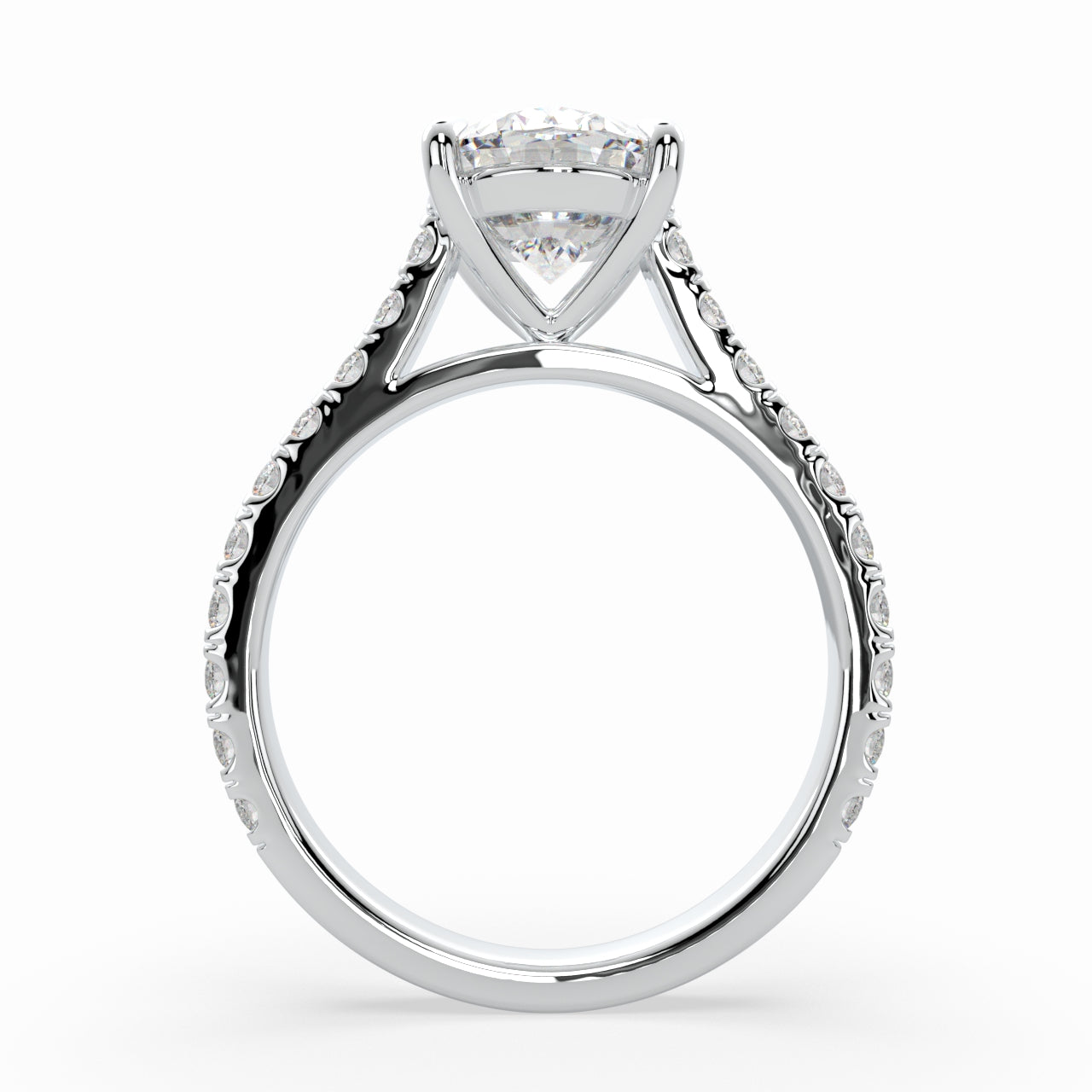 Oval Solitaire Cathedral Engagement Ring with diamonds on band LR021Y