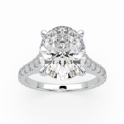 Oval Solitaire Cathedral Engagement Ring with diamonds on band LR021Y