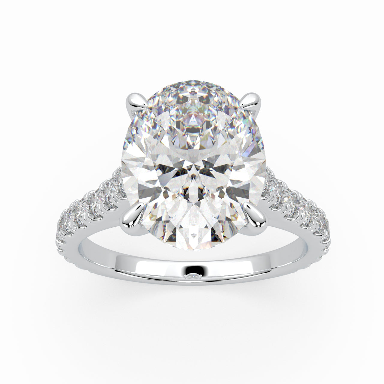 Oval Solitaire Engagement Cathedral Ring with diamonds on band LR021W