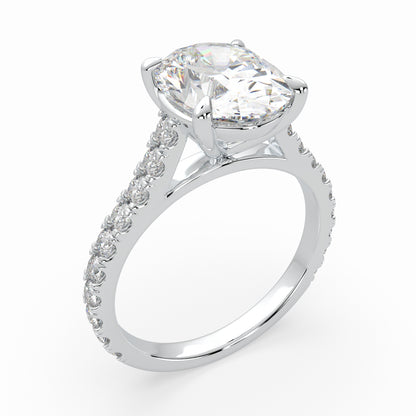 Oval Solitaire Cathedral Engagement Ring with diamonds on band LR021Y
