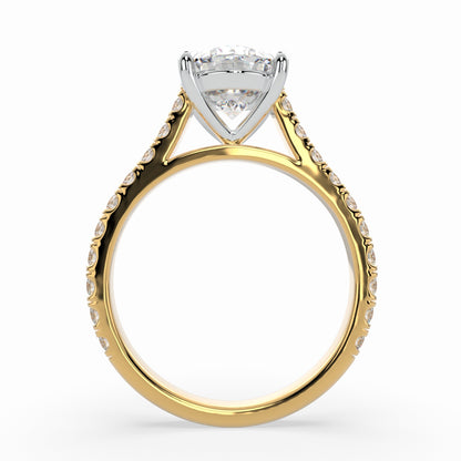 Oval Solitaire Engagement Cathedral Ring with diamonds on band LR021W