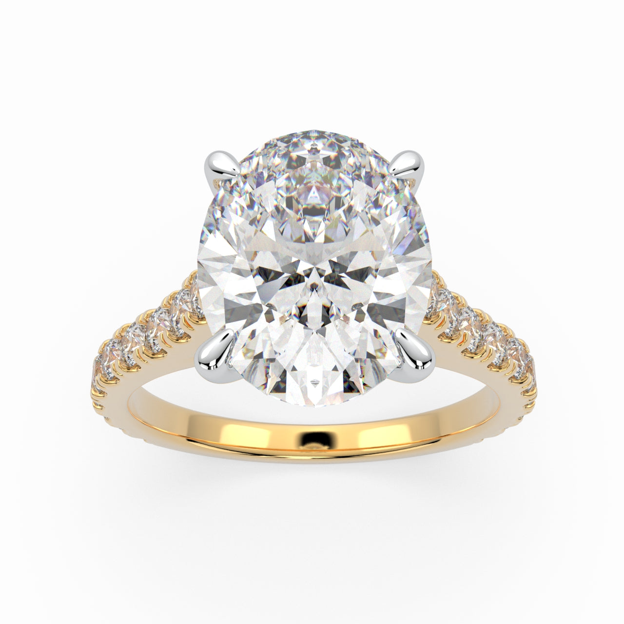 Oval Solitaire Cathedral Engagement Ring with diamonds on band LR021Y