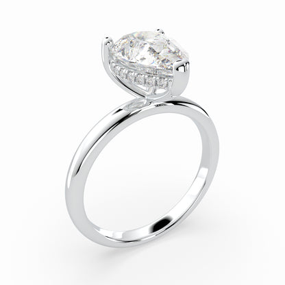 Pear Shape Solitaire Engagement Ring with hidden halo LR024W