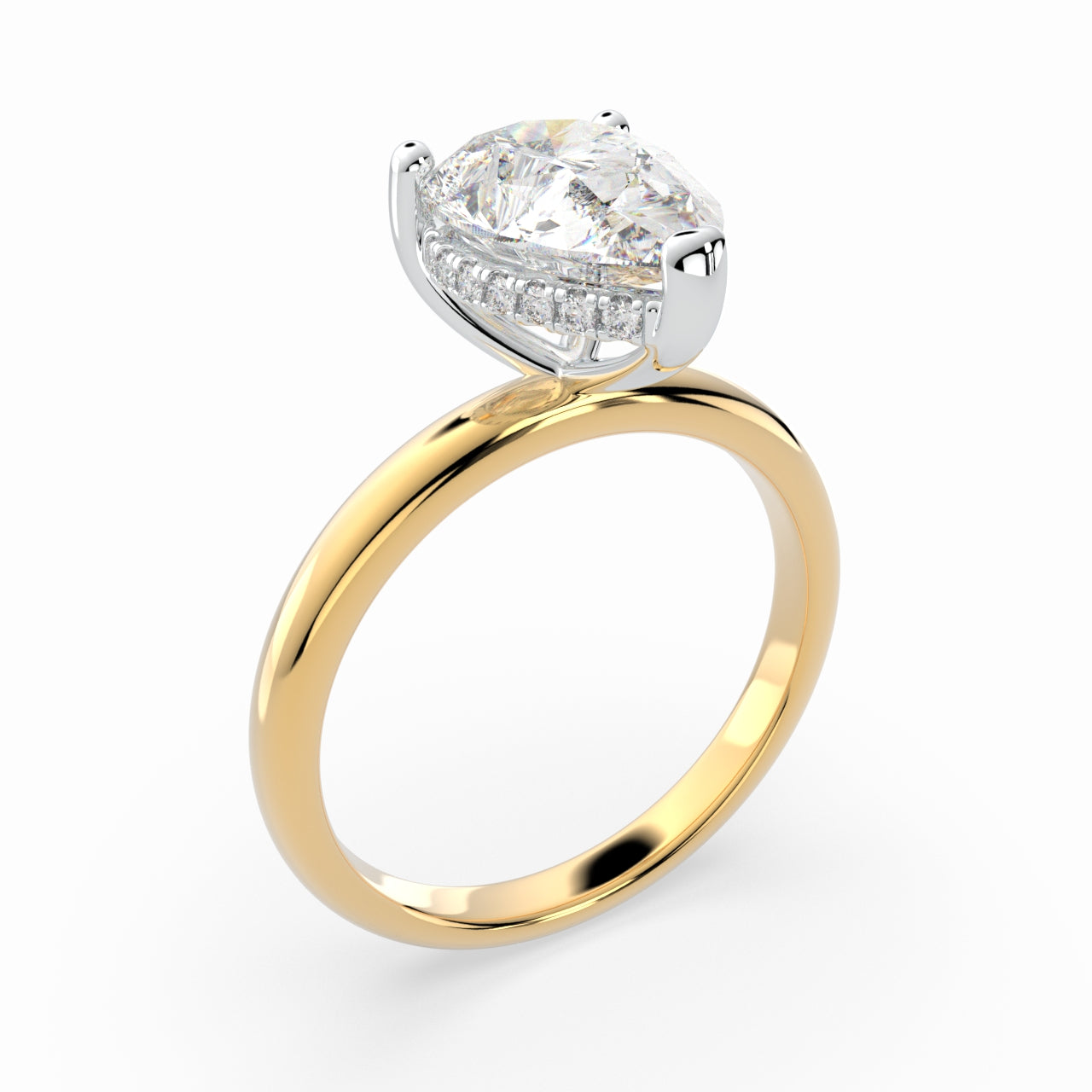 Pear Shape Solitaire Engagement Ring with hidden halo LR024W