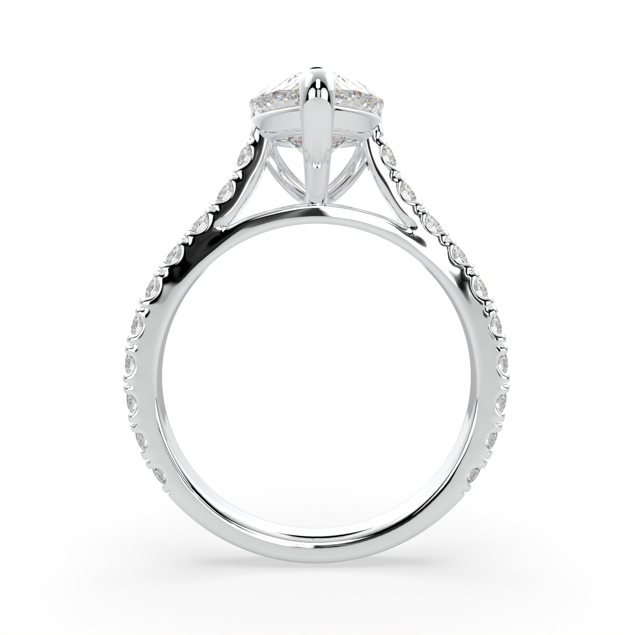 Pear Shape Solitaire Cathedral Engagement ring with diamonds on band LR023W