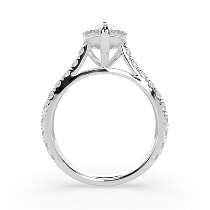 Pear Shape Solitaire Cathedral Engagement ring with diamonds on band LR023Y