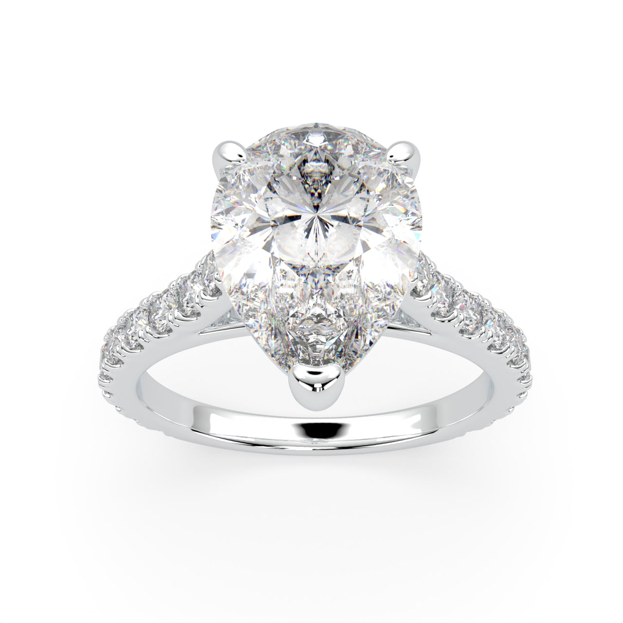 Pear Shape Solitaire Cathedral Engagement ring with diamonds on band LR023Y