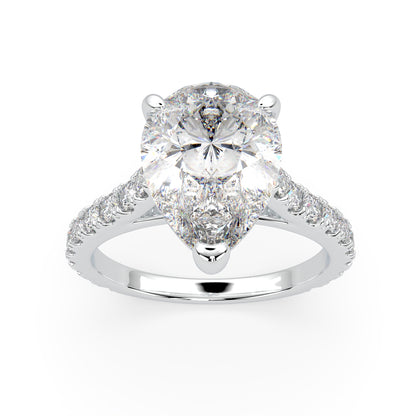 Pear Shape Solitaire Cathedral Engagement ring with diamonds on band LR023Y