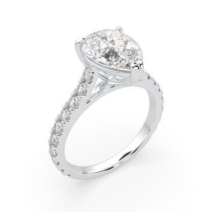 Pear Shape Solitaire Cathedral Engagement ring with diamonds on band LR023Y