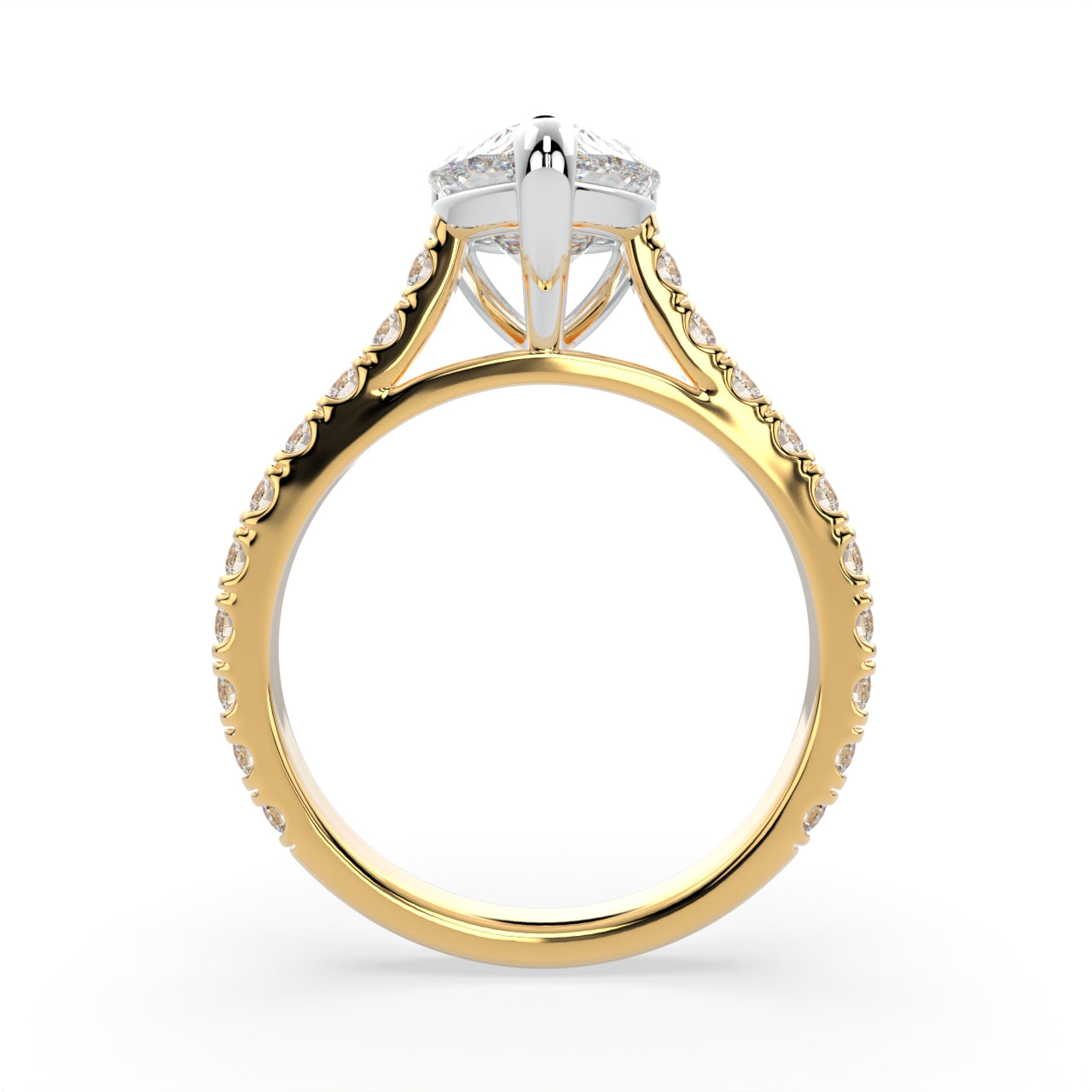 Pear Shape Solitaire Cathedral Engagement ring with diamonds on band LR023Y