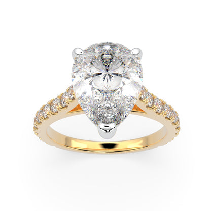 Pear Shape Solitaire Cathedral Engagement ring with diamonds on band LR023W