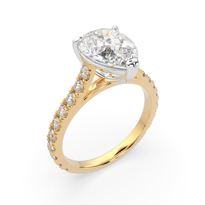 Pear Shape Solitaire Cathedral Engagement ring with diamonds on band LR023Y