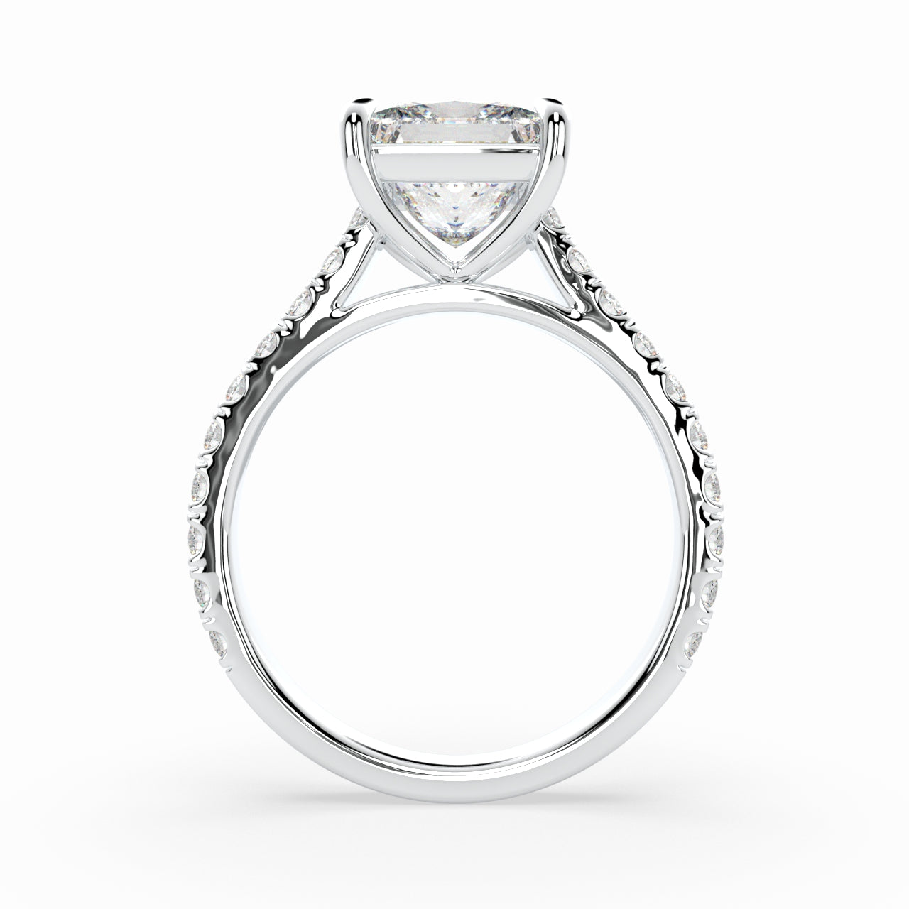 Princess Solitaire Cathedral Engagement Ring with diamonds on band LR022W