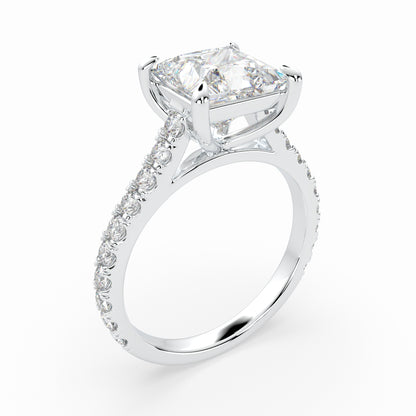 Princess Solitaire Cathedral Engagement Ring with diamonds on band LR022W