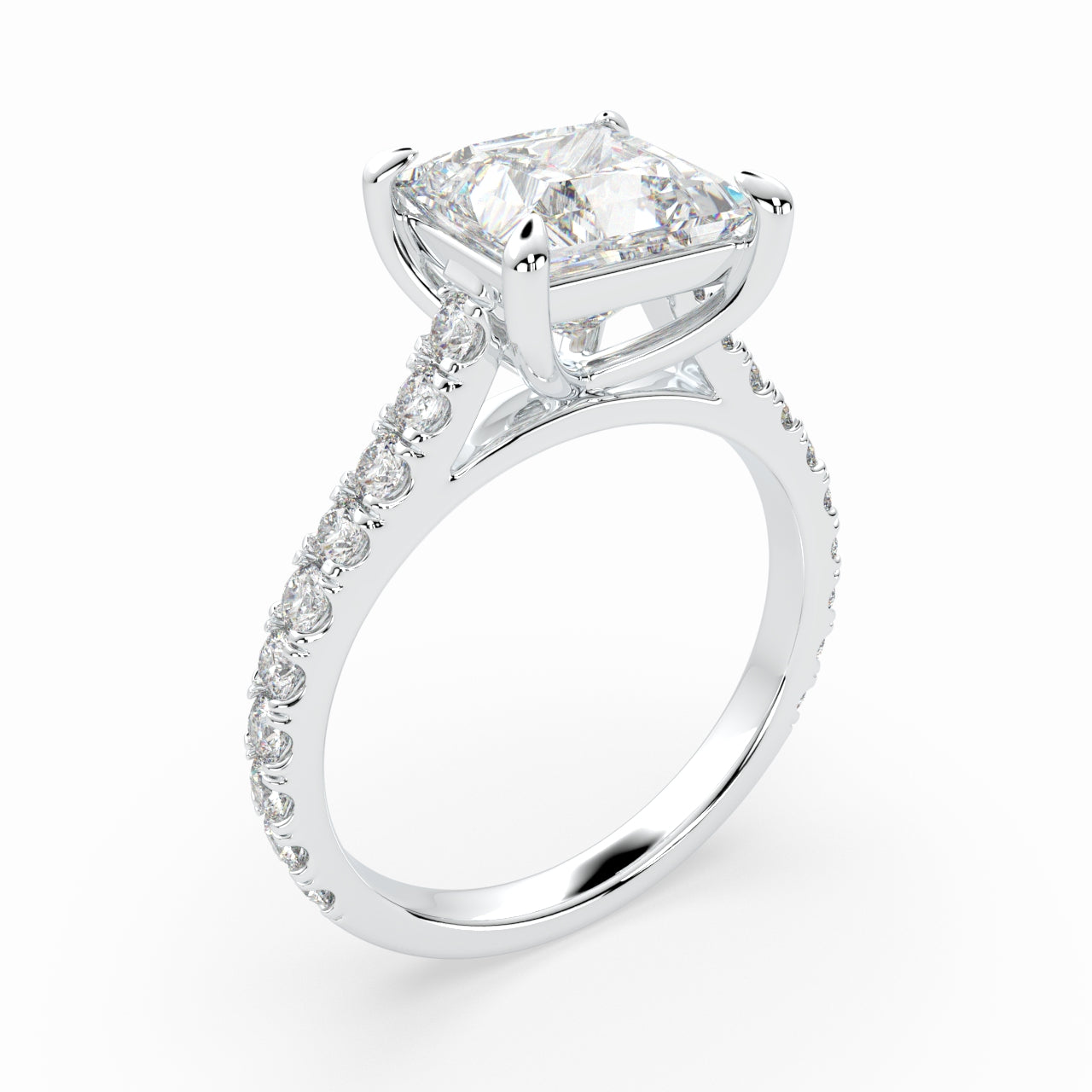 Princess Solitaire Cathedral Engagement Ring with diamonds on band LR022Y