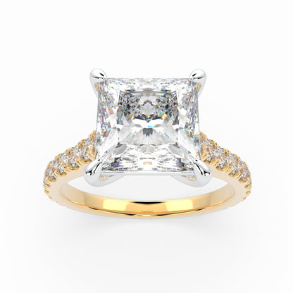 Princess Solitaire Cathedral Engagement Ring with diamonds on band LR022W