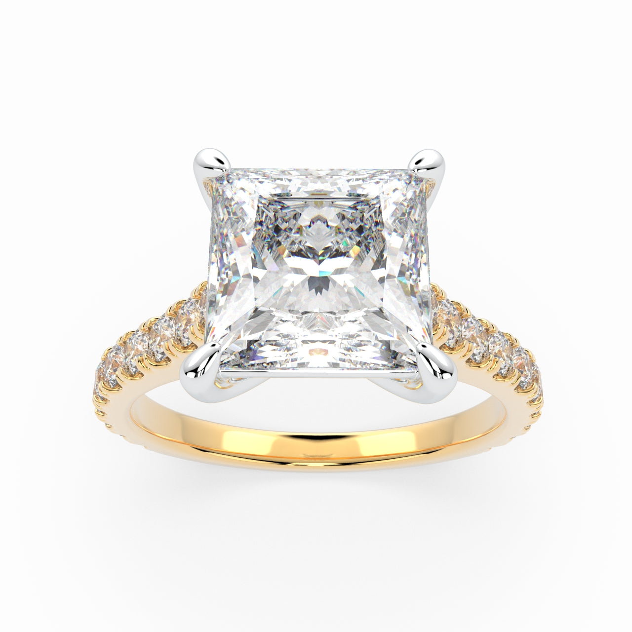 Princess Solitaire Cathedral Engagement Ring with diamonds on band LR022Y