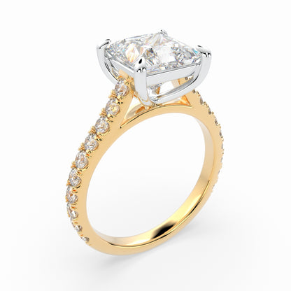 Princess Solitaire Cathedral Engagement Ring with diamonds on band LR022Y