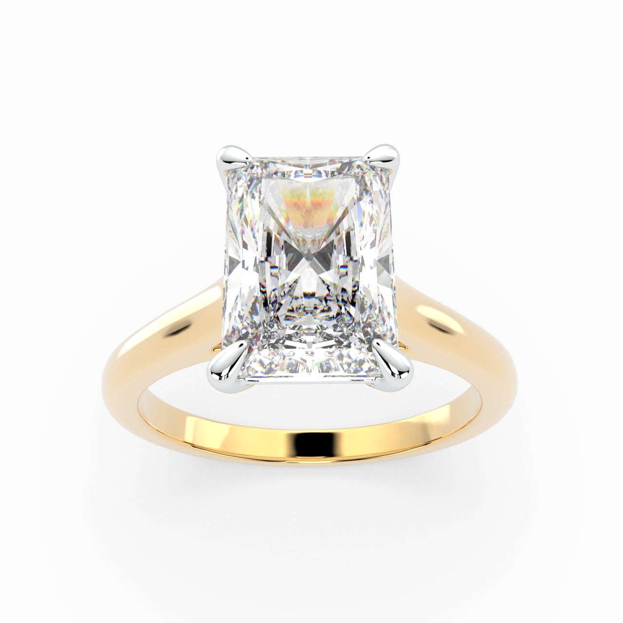 Emerald Cut Solitaire Engagement Ring with hidden halo LR014W