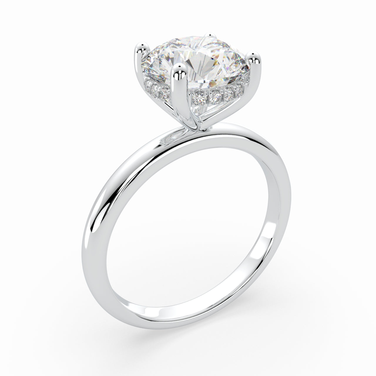 Round Solitaire Engagement Ring with hidden halo LR019W