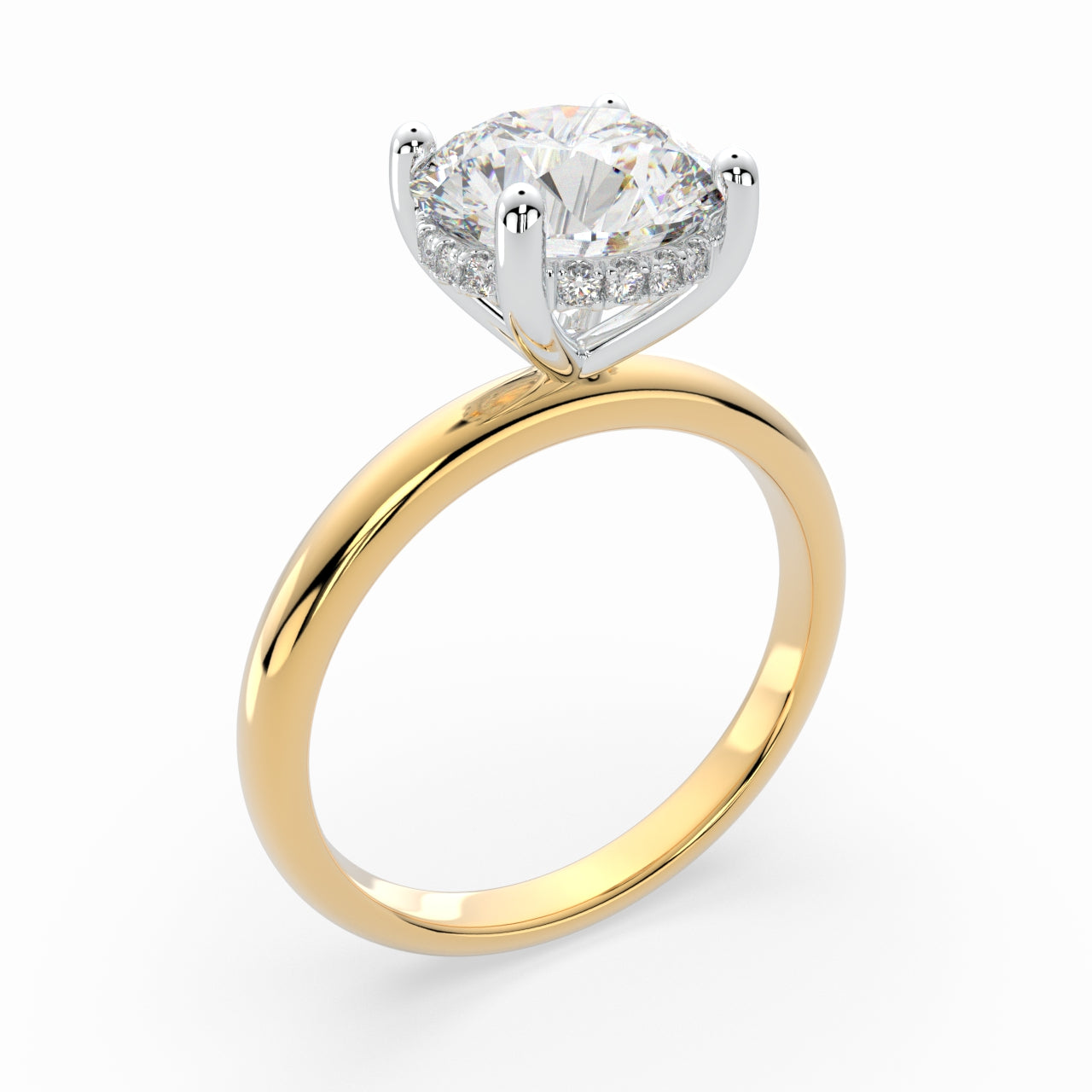 Round Solitaire Engagement Ring with hidden halo LR019W