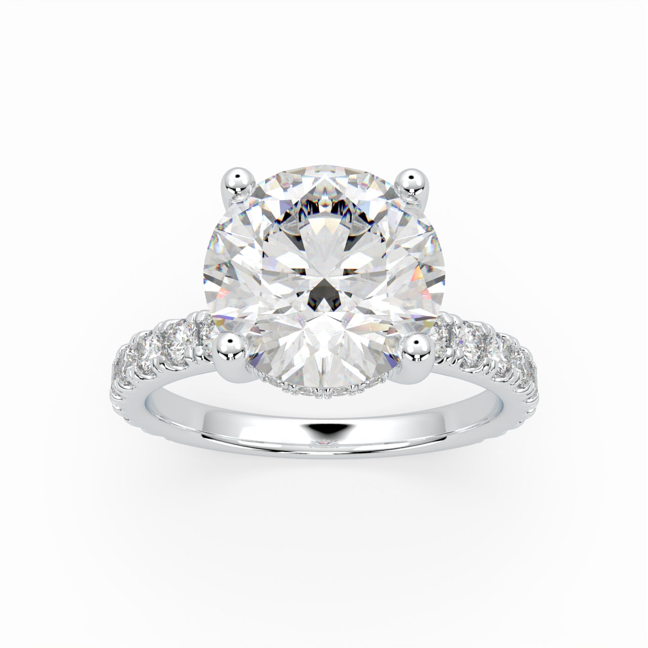 Round Cut Solitaire Cathedral Engagement Ring with diamonds on band LR017R