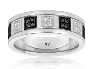 GENTS WEDDING RING 18ct White Gold Mens ring set with Black and White Diamonds $3100.00