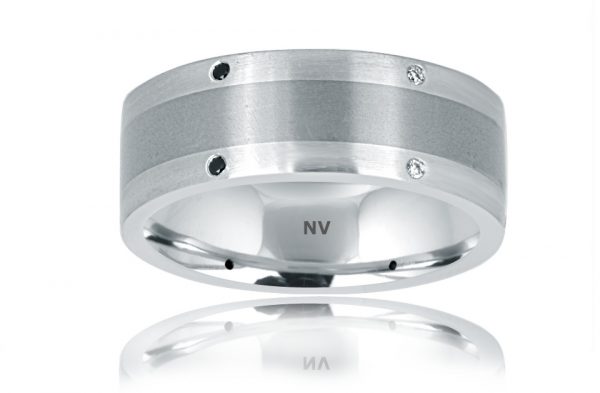 GENTS DIAMOND RING 18ct White Gold-Tit Mens wedding ring set with Black and White Diamonds $2500